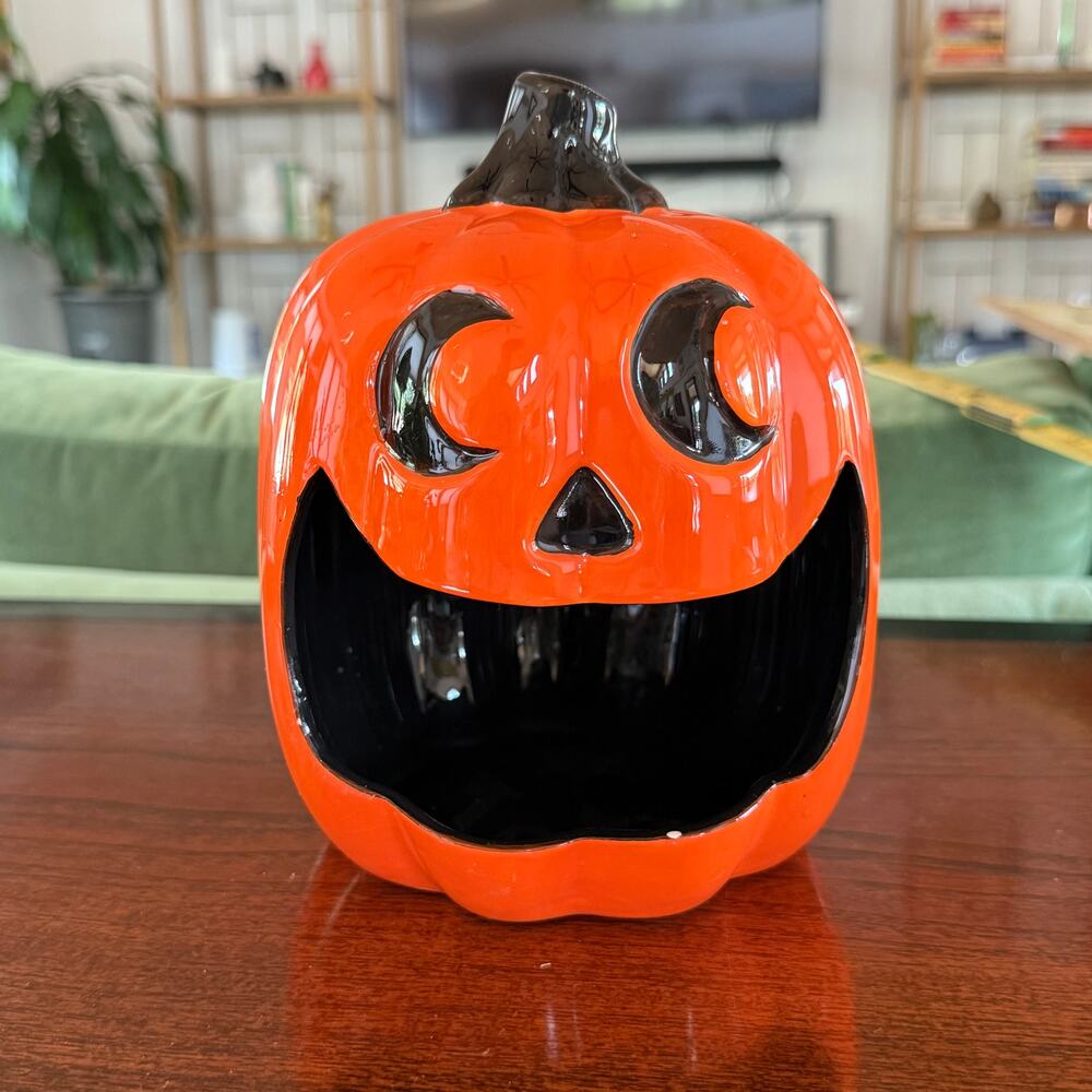 Glossy Orangeβ Happy Pumpkin Jack-O-Lantern Candle or Fairy Lights